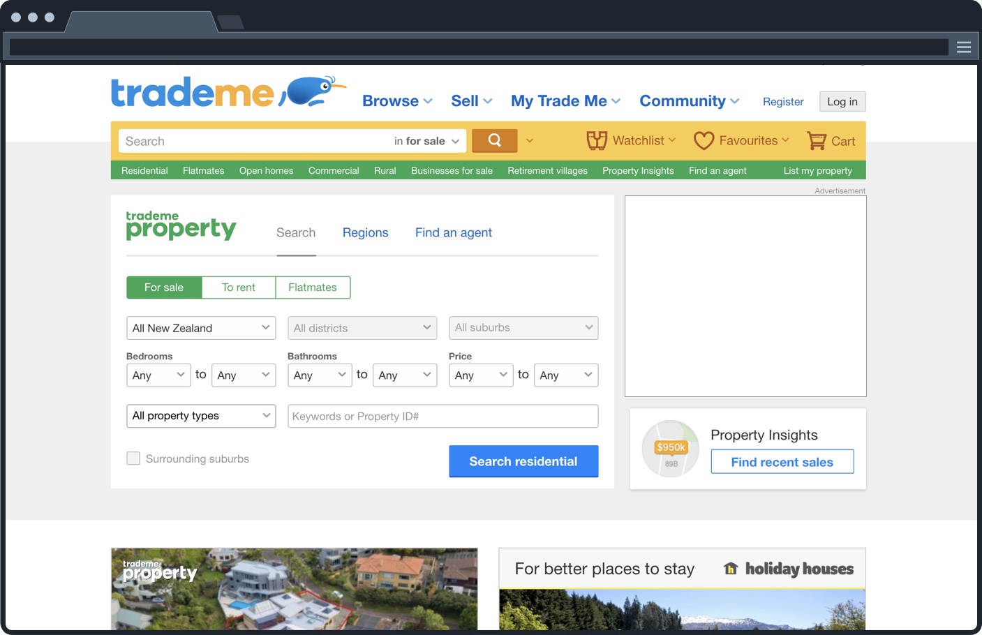 Trade Me Property Homepage